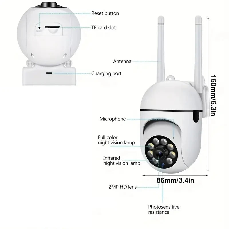 מצלמת אבטחה חיצונית 2MP עם WiFi, ראיית לילה וסיבוב 360°