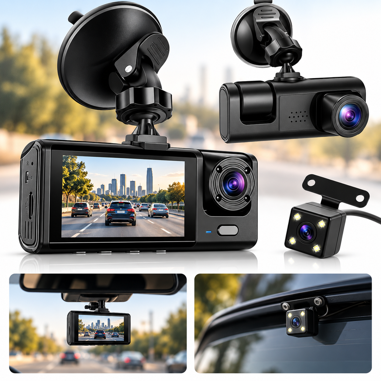 מצלמת דרך לרכב Full HD 1080P עם מצלמה קדמית ואחורית