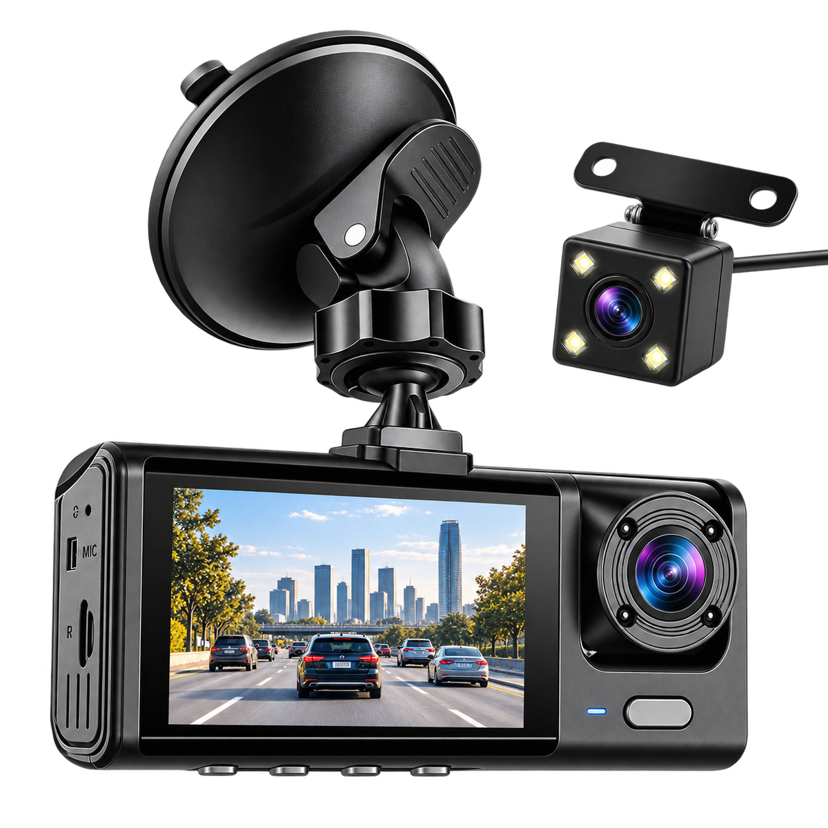 מצלמת דרך לרכב Full HD 1080P עם מצלמה קדמית ואחורית