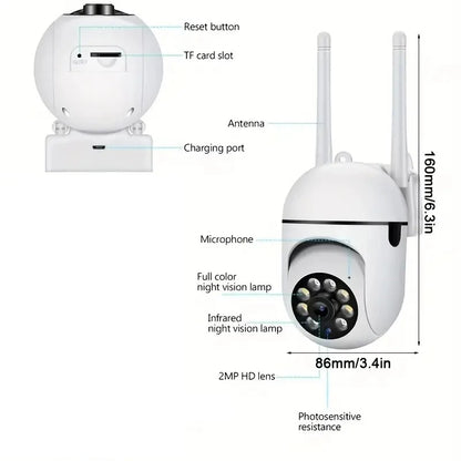 מצלמת אבטחה חיצונית 2MP עם WiFi, ראיית לילה וסיבוב 360°